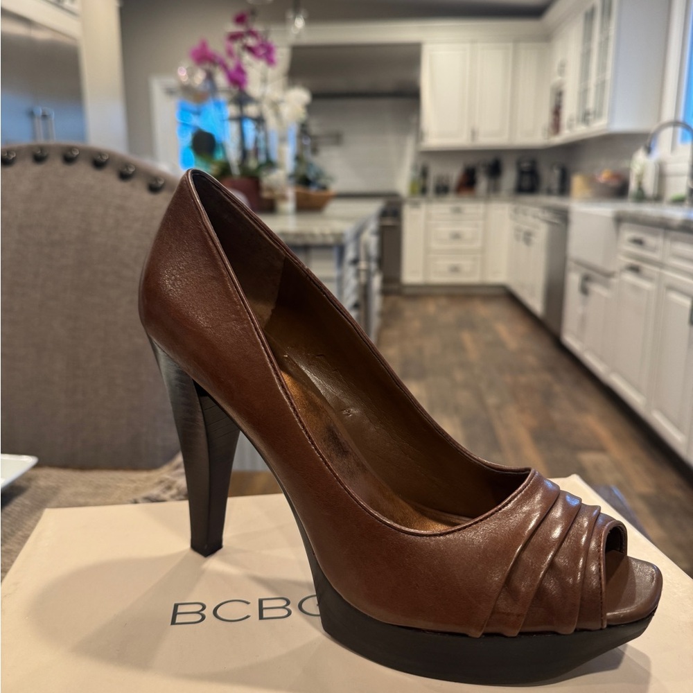BCBG Dark Brown Peep Toe Heels